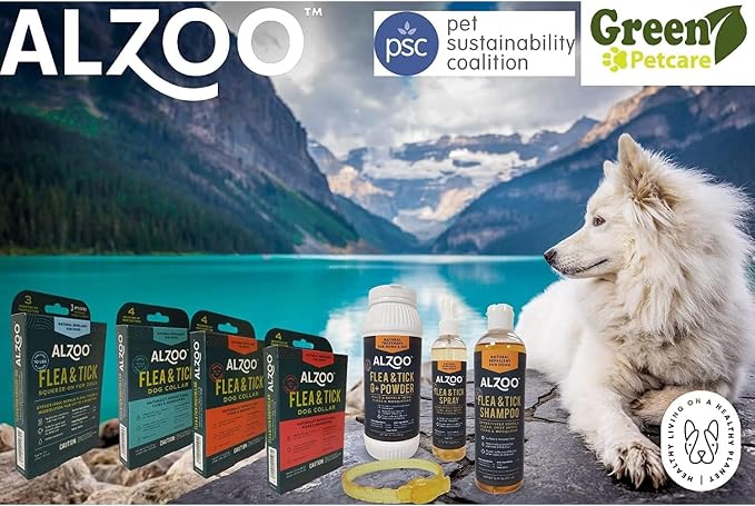 ALZOO Plant Based Flea & Tick Dog Collar - Helps Repel Fleas, Ticks & Mosquitoes - 100% Plant-Based Active Ingredients - Waterproof - Up to 4 Months Protection - Large-Sized Dogs: 40+ lbs - Pack of 3