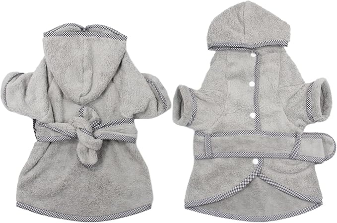 Dog Bathrobe, Microfiber Fast Drying Absorbent Hooded Bath Towel White for Puppy Small Medium Large Dog Cat (L, Gray)