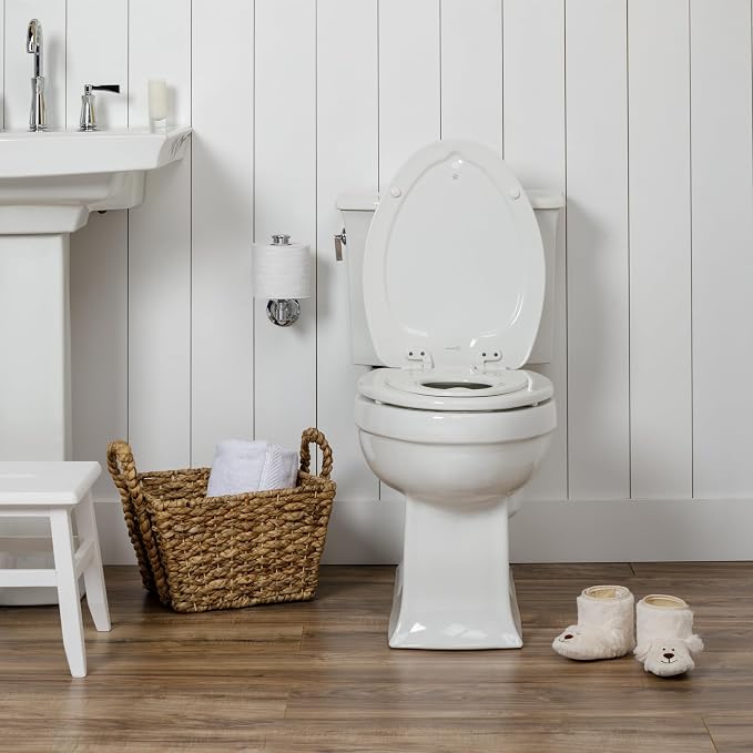 Mayfair NextStep2 Toilet Seat with Built-In Potty Training Seat, Slow-Close, Removable that will Never Loosen, Round, White