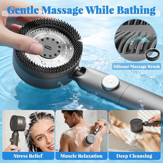 Filtered Shower Head with Handheld, High Pressure Water Flow and Multiple Spray Modes Shower Head with Filter, Power Wash for Hard Water,Showerhead with Wall Holder & ON/Off Switch for Pets Bath