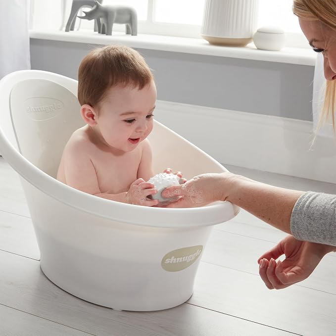 Shnuggle Newborn Bath Essentials Bundle | Baby Bath with Support Bump and Soft Backrest & Rinse Jug | Safe, Gentle, and Stylish Bathtime Set for Babies & Toddlers | Taupe