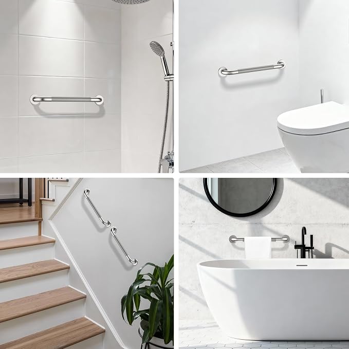 24 Inch Shower Grab Bar, ZUEXT Stainless Steel Bathroom Safety Handle w/Knurled Non-Slip Grip, Heavy Duty Wall Mounted Bathtub Toilet Support Rail for Elderly Seniors Disabled (Nickel, 1.25" Diameter)