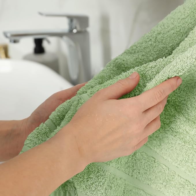 100% Ring Spun Cotton Hand Towels for Bathroom – 550 GSM Soft & Absorbent Towel Set– Pack of 6 Small Towel (34x20in) – Quick Dry Luxury Cotton Hand Towels – Light Green