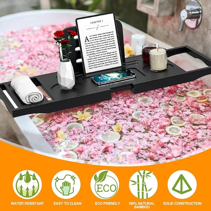 Banlilu Premium Bathtub Caddy Tray - Bath Tray - Bath Tub Tray Table for Bathtub - Bath Caddy Tray for Bathtub, Expandable Size, Fits Most Bath Tubs