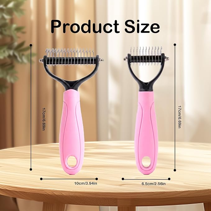 Double‑Sided Pet Grooming Brush, 2026 Upgraded Undercoat Rake for Long Haired Dogs & Cats, Multi‑Functional Dematting Comb Deshedding Tool, Mat Remover Detangler for Home Grooming (1, Pink M)