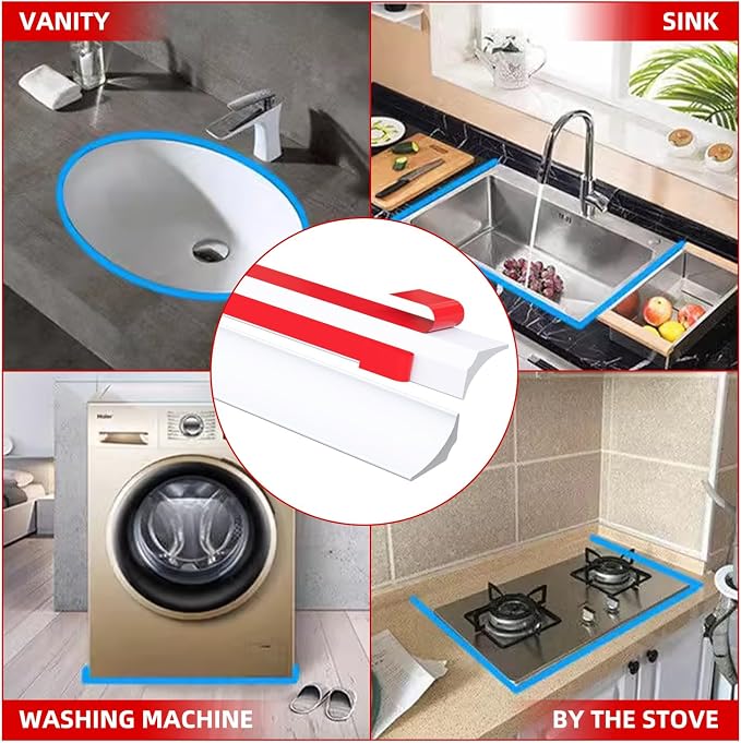 Flexible Shower Threshold Water Dam, Self Adhesive Silicone Water Barrier, Bathroom and Kitchen Water Strip, Shower Splash Guard for Dry and Wet Separation, 78inch, White