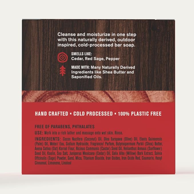 Every Man Jack Cold Processed Mens Bar Soap - Cedar + Red Sage Scent - Deeply Cleans & Hydrates with Shea Butter and Coconut Oil - (3 Pack)