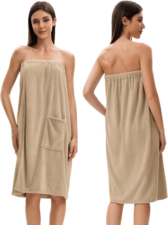 Towel Wrap For Women After Shower,Plush Bath Robe Female,Sauna Spa Wrap Around Towels With Pockets