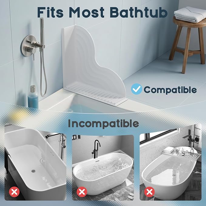 Shower Splash Guard for Bathtub 2 Packs, Silicone Bathtub Water Guard Kit, Waterproof Bath Tub Water Blocker, Shower Corner Guards to Keep Water in Shower or Bath - White
