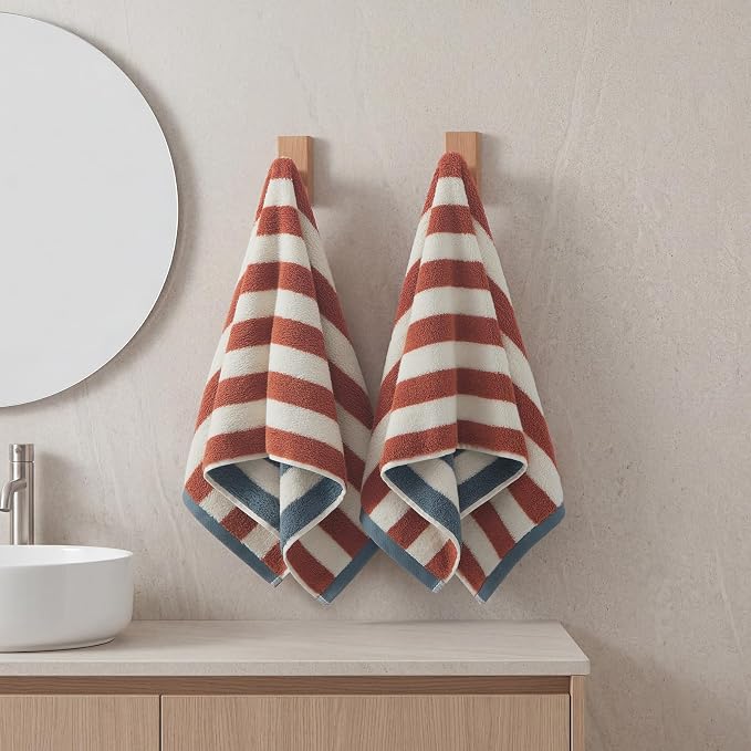 REDKISS Brown Striped Hand Towels for Bathroom, Kitchen Decor, Guest Use, Ultra Soft and Highly Absorbent for Kids Adults, 100% Cotton, 12” x 28”, 2 Pack
