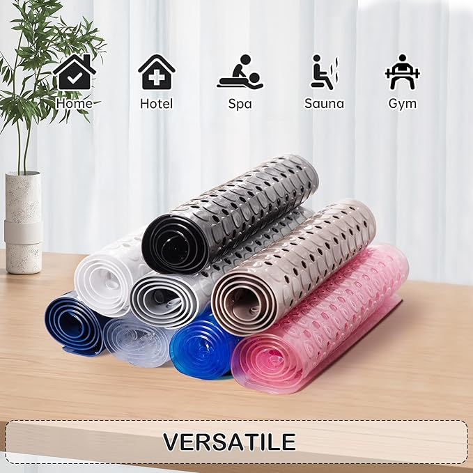 Non-Slip Bathtub and Shower Mats, Power Grip Bath Mat 35 x 16.3 Inch with Suction Cups and Drain Holes for Tub Bathroom Floor Safety, Machine Washable Soft Bathmat, Navy Blue