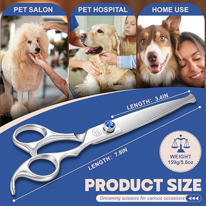 Moontay Professional Dog Grooming Straight, Curved, Thinning/Blending/Chunking Scissors Kit, JP-440C Stainless Steel Pet Cat Hair Cutting/Trimming Shears, Silver