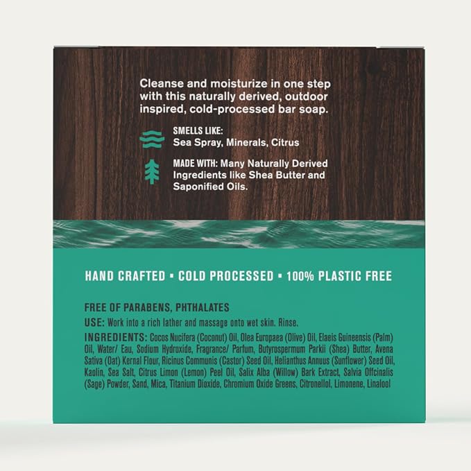 Every Man Jack Cold Processed Mens Bar Soap - Sea Minerals + Citron Scent - Deeply Cleans & Hydrates with Shea Butter and Coconut Oil - (3 Pack)