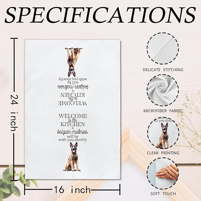 Funny Belgian Malinois Dog Kitchen Towels, Belgian Malinois Gifts Hand Towels, Dog Lovers Mom Dad Owner Gifts for Women Men Dishcloths Dish Towel for Kitchen 16x24 Inches Set of 2