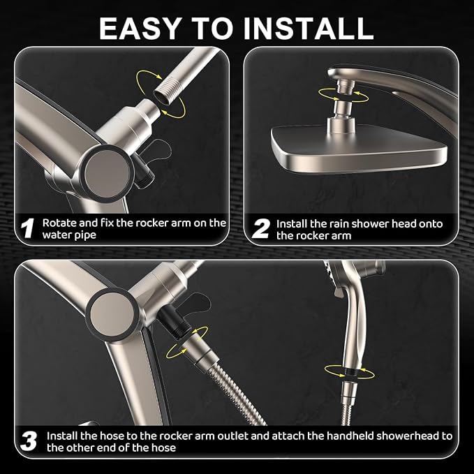 Rain Shower Head with filtered Handheld High Pressure rainfall Shower Heads with Handheld Spray Combo Adjustable one-piece stand daul shower head Built-in Magnetic Docking and Power Jets-brush nickel