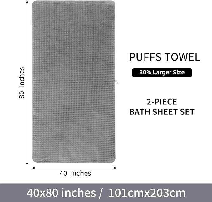 KBY Bath Towels Set of 2, Extra Large Bath Sheets 40X80 Inches,Quick Dry, Ultra Soft,Durable & Super Absorbent Oversized Bathroom Towel Sets for Adults, Gym, Spa, Pool & Hotel( Gray)