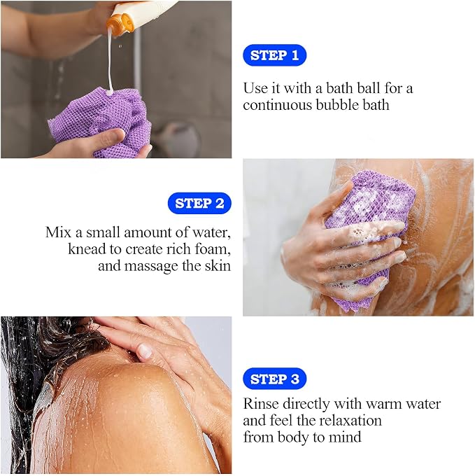 African Net Sponge - Deep Exfoliating Body Scrubber - Ultra Long African Net Sponge Reaches All Back Areas, Gently Buffs Away Dry Flaky Skin for a Renewed Feel, Home Spa Experience(Purple)