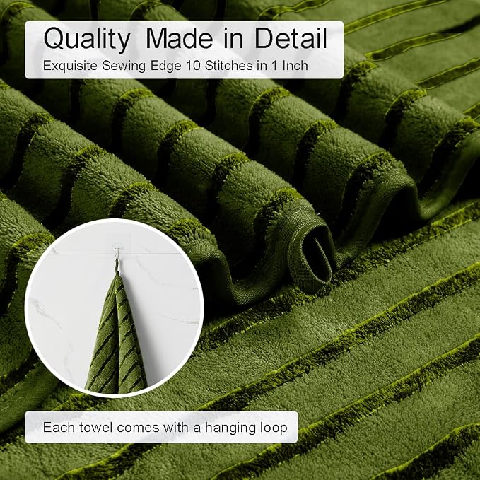 4 Pcs Army Green Cabana Stripe Large Bath Towels 35"x70" Oversized Bath Sheet Soft Breathable Jumbo Bathroom Towels Highly Absorbent Shower Towel Quick Dry Beach Chair Towel Spa Gym Hotel Towel Set