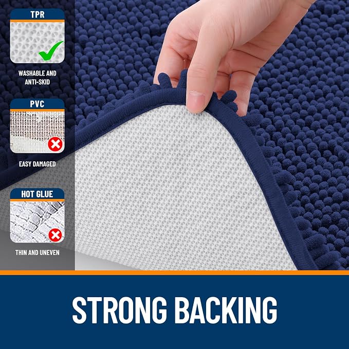 OLANLY Bathroom Runner Rugs 59x20, Soft Absorbent Chenille Bath Rugs, Rubber Backing Quick Dry, Machine Washable Long Bath Mats for Bathroom, Tub and Shower, Home Decor Accessories, Twilight Sapphire