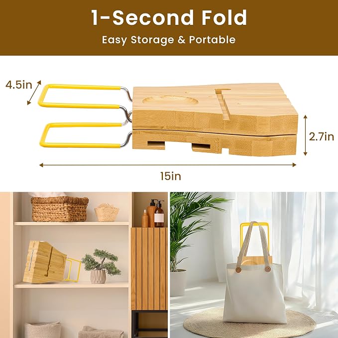 Dreamland Bamboo Bathtub Tray Caddy | Light bamboo material, cross tub design, bathroom bath supplies storage