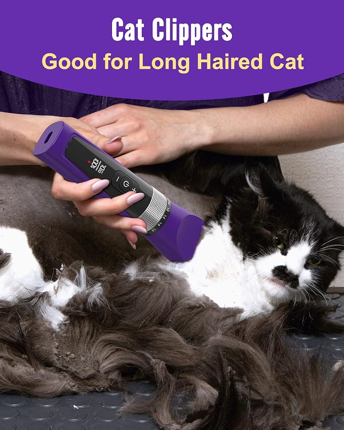 oneisall Cat Clippers for Matted Hair, 5-Speed Quiet Cat Grooming kit | Waterproof, 49dB Low Noise, 120min Long Battery Life LCD Display,4 Guards With Comb and Scissor,For Long Thick Matted Hair