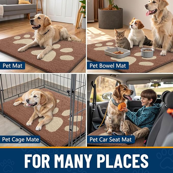Smiry Dog Door Mat for Muddy Paws, Absorbs Moisture and Dirt, Low-Profile Entryway Mat with Non-Slip Backing, Entry Indoor Outdoor Doormat for Inside Floor (48x30 Inches, Camel, Paw)