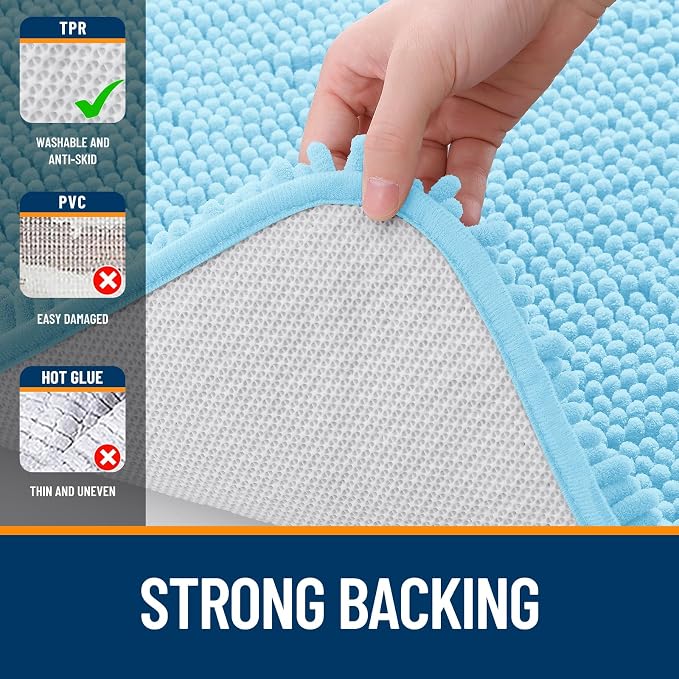 OLANLY Large Bathroom Rugs 45x27, Extra Soft Absorbent Chenille Bath Rugs, Rubber Backing Quick Dry, Machine Washable Bath Mats for Bathroom Floor, Tub and Shower, Home Decor Accessories, Sky Blue