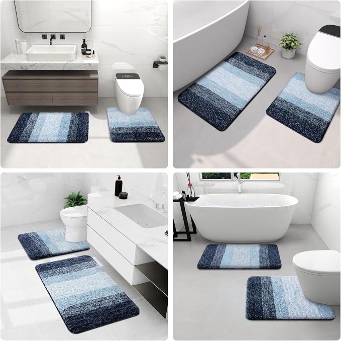 Arotive Microfiber Bathroom Rugs, Shaggy Soft and Absorbent Bath Rug, Thick Plush Machine Washable Dry Bath Mats for Bathroom, Tub and Shower, 47x24, Dark Blue, Rectangular