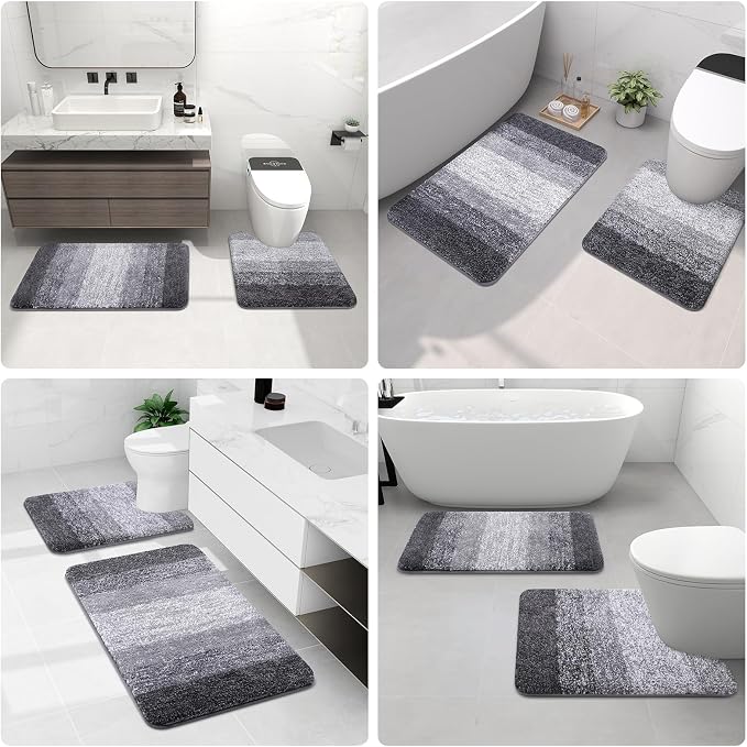 Arotive Microfiber Bathroom Rugs, Shaggy Soft and Absorbent Bath Rug, Thick Plush Machine Washable Dry Bath Mats for Bathroom, Tub and Shower, 30x17, Grey, Rectangular