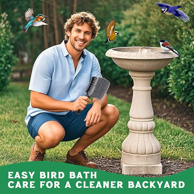 2 Pack Brush for Bird Baths, Bird Bath Cleaner with Ergonomic Handle and PVC Bristles, Gentle Yet Effective Cleaning for Wigglers, Feeders, Hook Design
