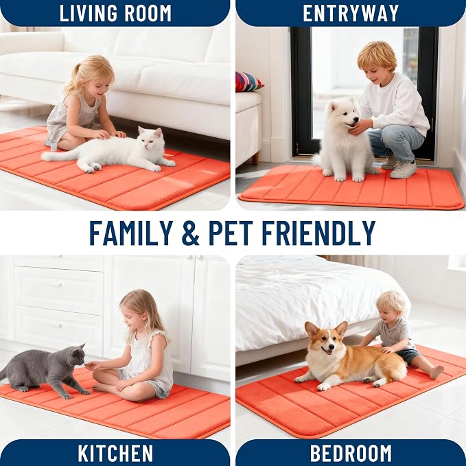 OLANLY Memory Foam Bath Mat 44x32, Super Soft Absorbent Bathroom Rugs, Quick Dry, Machine Washable Shower Floor Rugs, Bathmat Carpet, Bathroom Home Decor Accessories, Coral