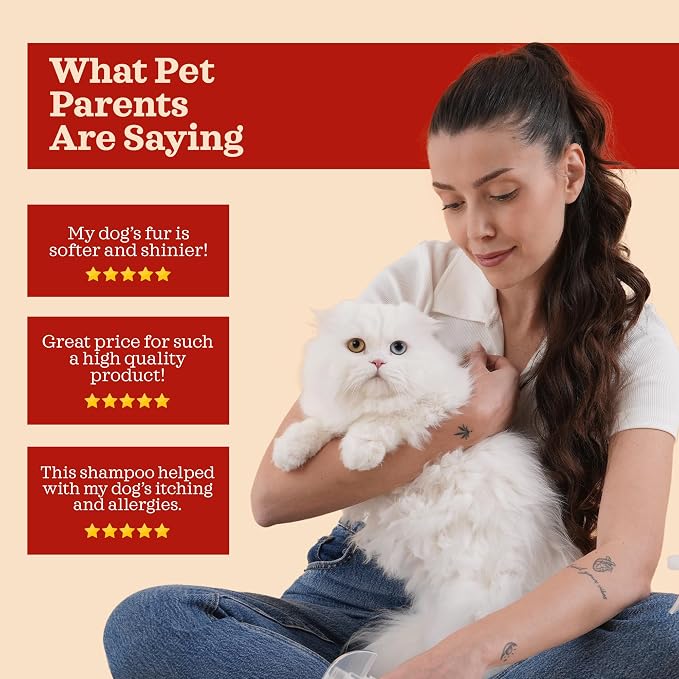 Hypoallergenic Sensitive Dog Shampoo - Dog & Cat Oatmeal, Collagen Infused & Best Vanilla Scent - Vegan, Anti-Itch Formula for Itchy, Dry Skin, Cruelty Free Pet Shampoo – Natural Grooming for Pets