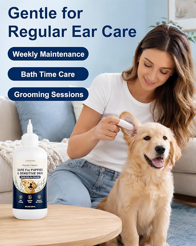 Dog Ear Cleaner, Gentle Daily Ear Care, Clean Solution for Routine Maintenance Wax Removal Puppy & Sensitive Skin Safe -235ml 2bottles