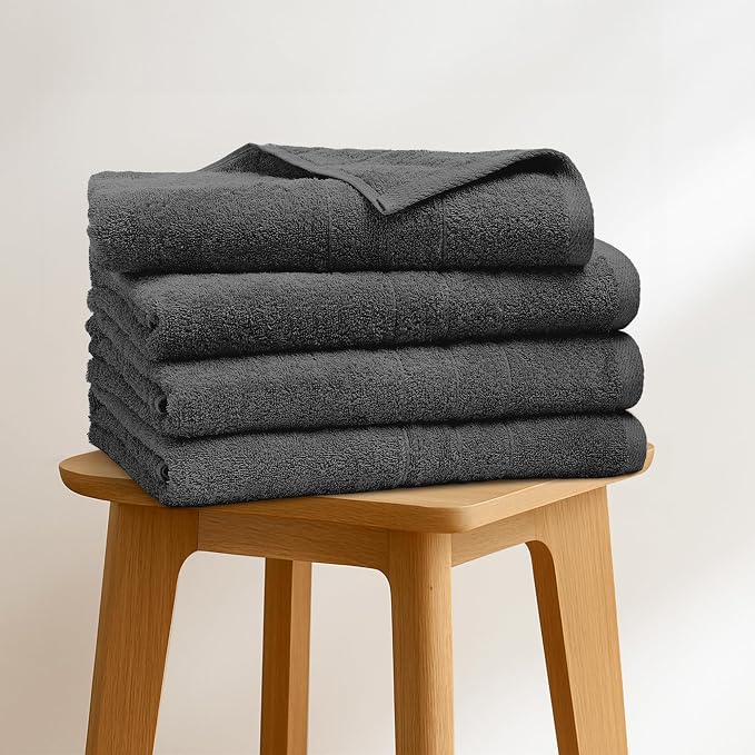 Bath Towels Set of 4 – 100% Ring Spun Cotton Dark Grey Extra Large Towels for Bathroom, Spa Use (55x28 in) – 550 GSM Super Soft and Quick Dry Large Bath Sheets for Adults