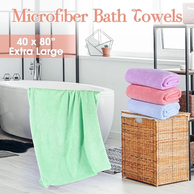 Newwiee 4 Pcs Oversized Bath Towels 40'' x 80'' Extra Large Bathroom Sheet Towels for Adults Quick Dry Soft Absorbent Fluffy Microfiber Shower Sheet for Fall Decor Spa Beach Hotel(Bright Colors)