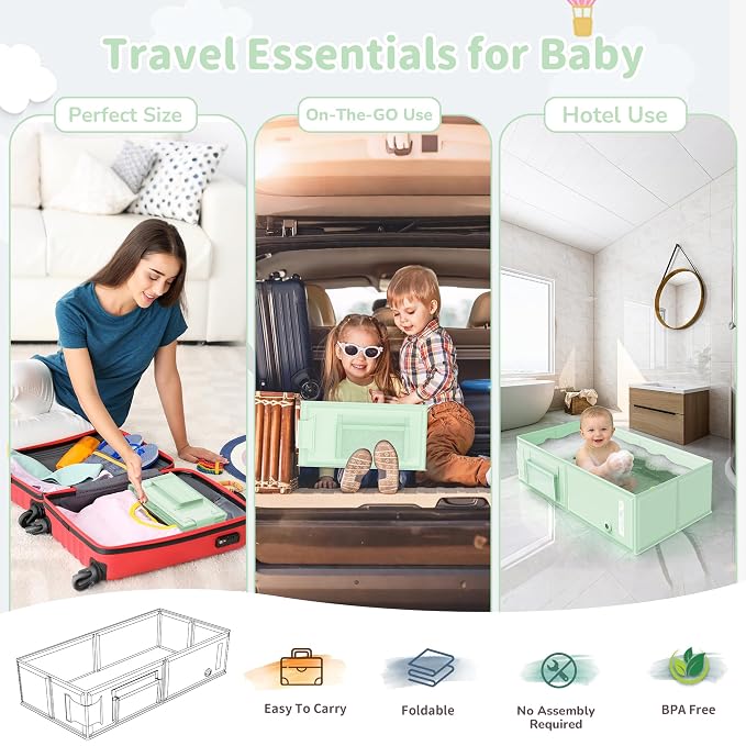 YomauiYee Baby Bathtub, Converts Shower to Tub, Foldable Toddler Tub with Rinse Cup, No Assembly Easy to Clean, Portable Collapsible Bath Tub for 6M-5Y, Travel Camping Hotel