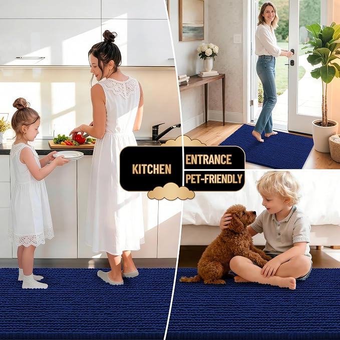 OLANLY Thick Bathroom Runner Rugs 59x24, Extra Soft Absorbent Chenille Bath Rugs, Rubber Backing, Machine Wash Dry, Long Bath Mats for Bathroom Floor, Tub and Shower, Home Decor Accessories, Navy