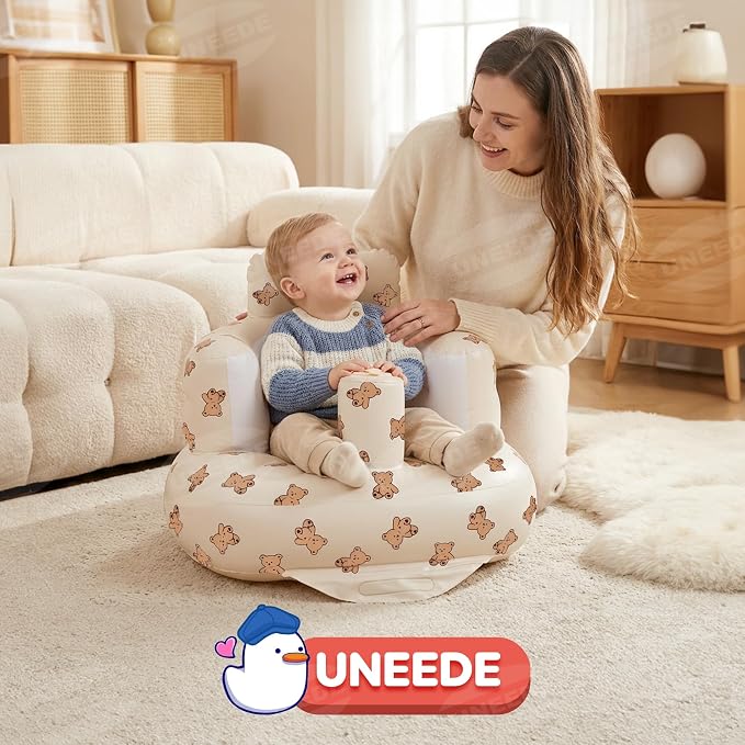 UNEEDE Inflatable Baby Seat for 3 Months & Up with Built in Air Pump | Baby Chair Floor Seat for Baby, Bumbo Seat for Learning to Sit, Feeding, Travel Baby Seat for Home, Camping, Beach & Outdoor