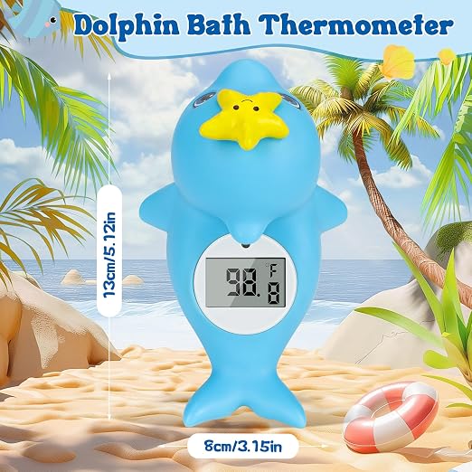 Baby Bath Thermometer, Dolphin Floating Water Thermometer with Safety Alert | Floating dolphin design | IPX7 waterproof | Hot & cold safety alert | Fast digital reading | Ideal for newborn bath time