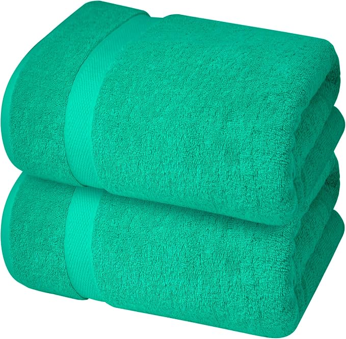 Infinitee Xclusives Jumbo Bath Sheets Towels for Adults – 600 GSM (35X70 Inches)– 100% Ring Spun Cotton Soft and Absorbent Large Bath Towels for Bathroom (Vivid Green) (Pack of 2)