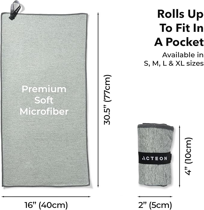 Acteon Microfiber Quick Dry Gym Towel, Silver ION Odor-Free Mega Absorbent Fiber Fast Drying Men Women Workout Gear for Body Sweat, Camping, Working Out Travel Towels โ 3 Pack, 30x16, Heather Grey