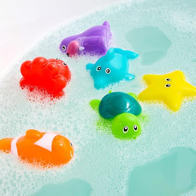 JOYIN 6 Pcs Sea Animal Bath Toys, Sealed & No-Hole & Mold Free Bathtub Toys for Kids, Non-Toxic & Soft Water Vehicles Toys, Squeezable & Float on Water, Bath & Pool Play for Boys and Girls