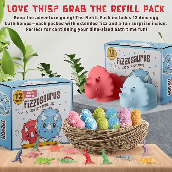 Bath Bombs for Kids with Surprise Toys Inside -12 Pack Dinosaur Bath Bombs Gift Set, Dino Egg Bubble Bath Fizzies, Dinosaur Toys for Kids 3 4 5 6 7 8 9 Years, Easter Basket Stuffers Birthday Gifts