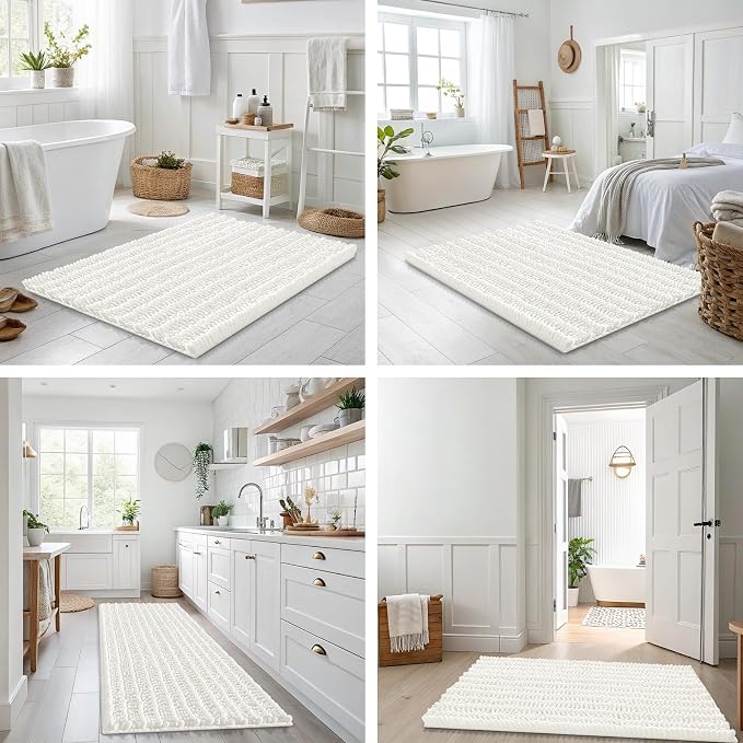 Smiry Bathroom Rugs Mat 36x24, Extra Soft Absorbent Chenille Bath Rugs, Non Slip Rubber Backing Machine Washable Quick Dry Bath Mats for Bathroom Floor, Tub, Shower, Home Decor Accessories, Ivory