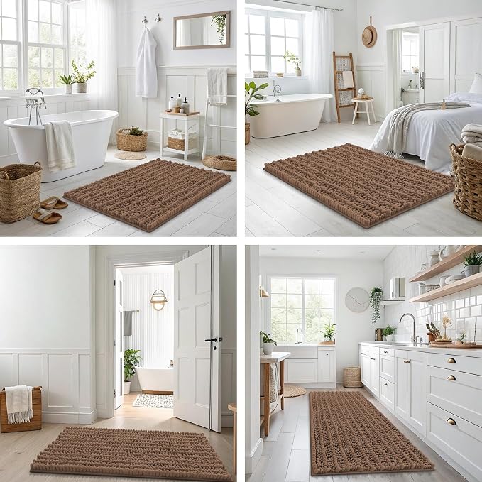 Smiry Bathroom Rugs Mat 59x24, Extra Soft Absorbent Chenille Bath Rugs, Non Slip Rubber Backing Machine Washable Quick Dry Bath Mats for Bathroom Floor, Tub, Shower, Home Decor Accessories, Mocha