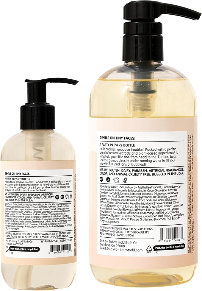 TUBBY TODD Bubble Bath for Kids, Toddlers & Babies - Hypoallergenic, Non-Irritating Sensitive Skin Bubble Bath - 2 Pack, 25 fl oz & 8 fl oz - Fragrance Free