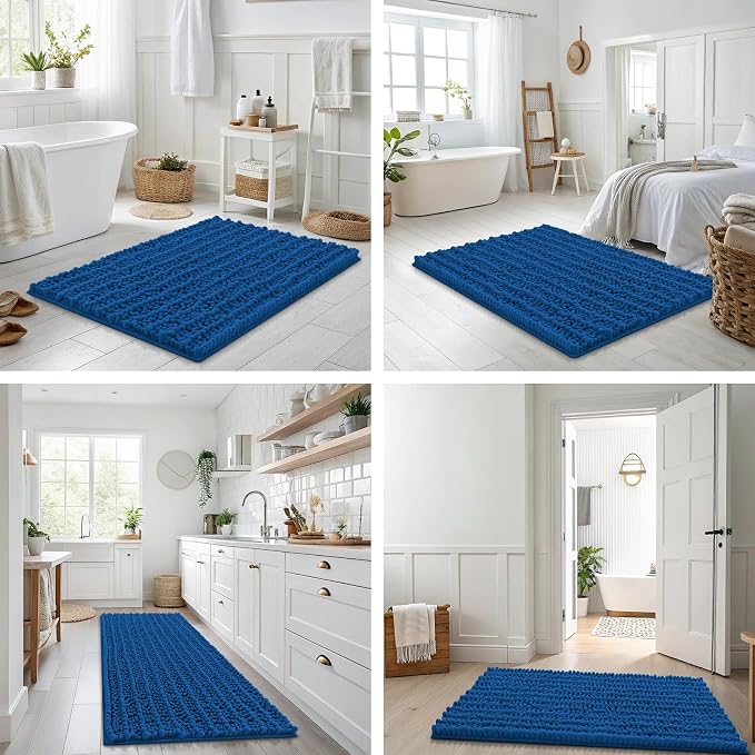 Smiry Bathroom Rugs Mat 36x24, Extra Soft Absorbent Chenille Bath Rugs, Non Slip Rubber Backing Machine Washable Quick Dry Bath Mats for Bathroom Floor, Tub, Shower, Home Accessories, Deep Navy Blue
