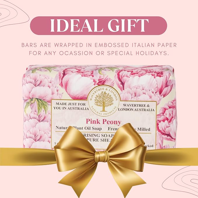 Wavertree & London Pink Peony Scented Natural Soap (2 Bars), 7oz Moisturizing French Triple Milled Soap Bars enriched with shea butter - Pure Plant Based Bath & Body Bars for All Skin Types