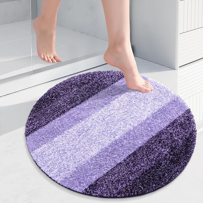 Arotive Microfiber Bathroom Rugs, Shaggy Soft and Absorbent Bath Rug, Thick Plush Machine Washable Dry Bath Mats for Bathroom, Tub and Shower, 24x24, Dark Purple, Round