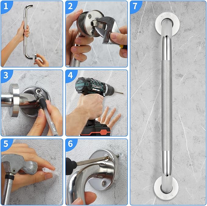 2 PCS Shower Grab Bars for Seniors, 24 Inch Anti Slip Shower Handle, Stainless Steel Bathroom Balance Bar, Safety Hand Rail Support, Assist Bath Handrails for Handicap, Elderly, Pregnant